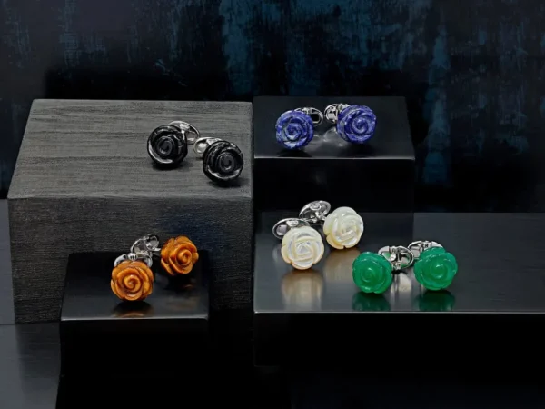 Rose Carved Green Onyx Sterling Cufflinks