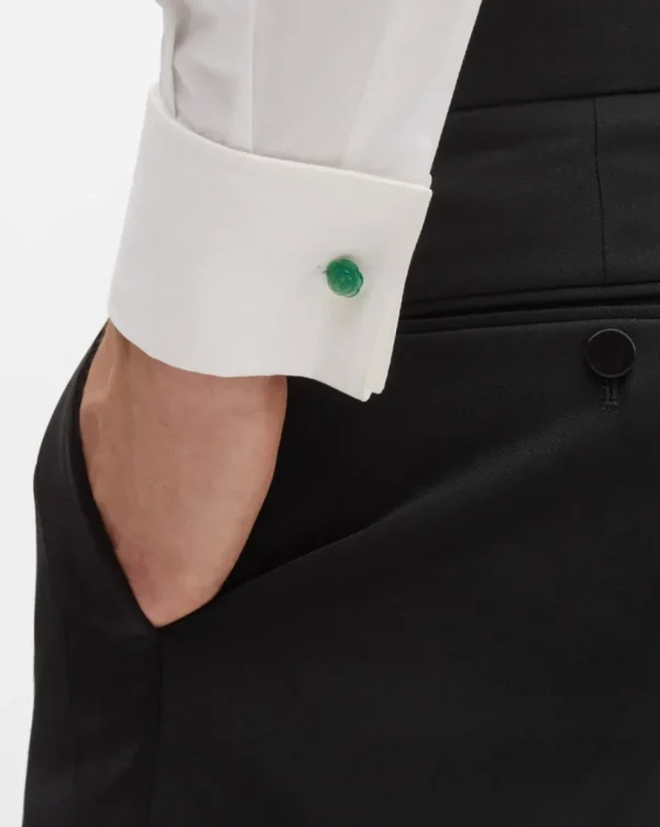 Rose Carved Green Onyx Sterling Cufflinks