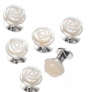 Rose Carved Mother of Pearl 6 SIX Sterling Tuxedo Studs