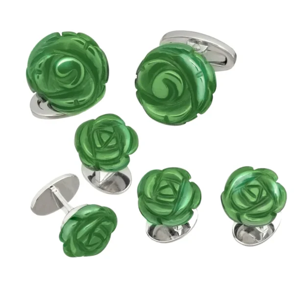 Rose Carved Sterling Cufflinks & Studs