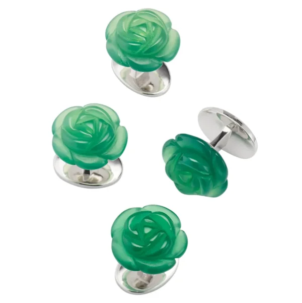 Rose Carved Sterling Cufflinks & Studs