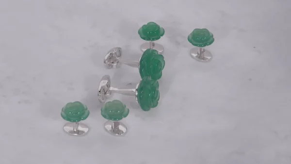 Rose Carved Sterling Cufflinks & Studs