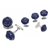 Rose Hand Carved Blue Goldstone Cufflinks and Stud Set