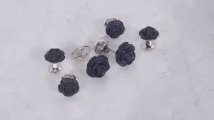 Rose Hand Carved Blue Goldstone Cufflinks and Stud Set