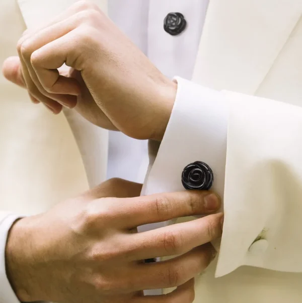 Rose Hand Carved Gemstone Sterling Cufflinks & Studs