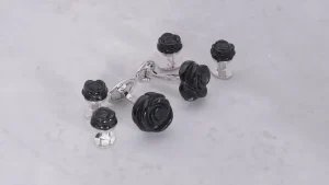 Rose Hand Carved Gemstone Sterling Cufflinks & Studs