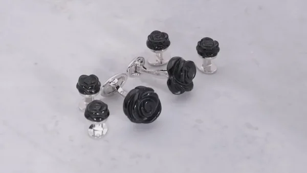 Rose Hand Carved Gemstone Sterling Cufflinks & Studs