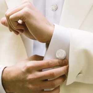 Rose Hand Carved Gemstone Sterling Cufflinks & Studs