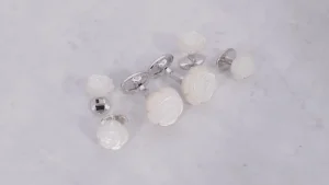 Rose Hand Carved Gemstone Sterling Cufflinks & Studs