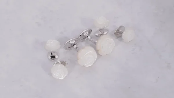 Rose Hand Carved Gemstone Sterling Cufflinks & Studs
