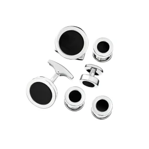 Round Black Onyx Sterling Cufflinks & Studs