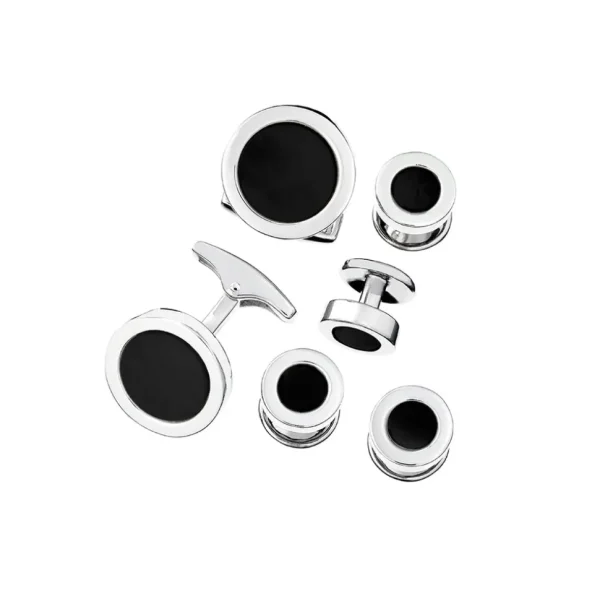 Round Black Onyx Sterling Cufflinks & Studs