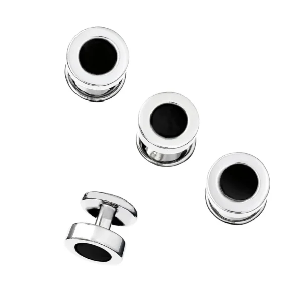 Round Black Onyx Sterling Cufflinks & Studs