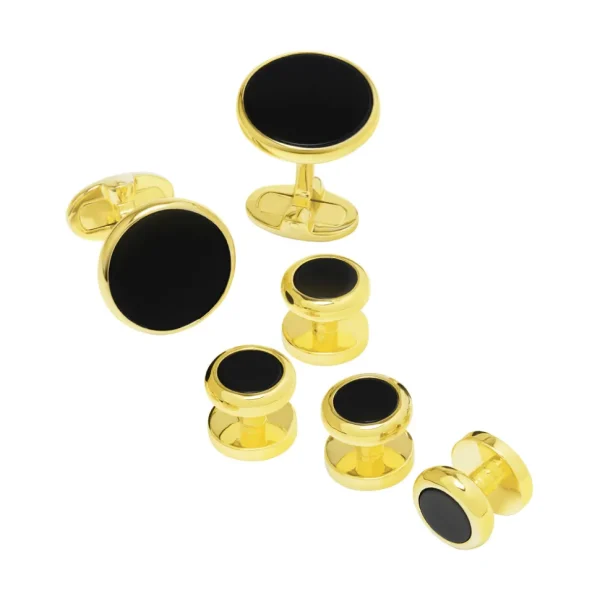 Round Classic Gold Vermeil Sterling Cufflink & Tuxedo Set