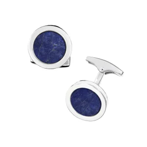 Round Lapis Sterling Rim Cufflinks