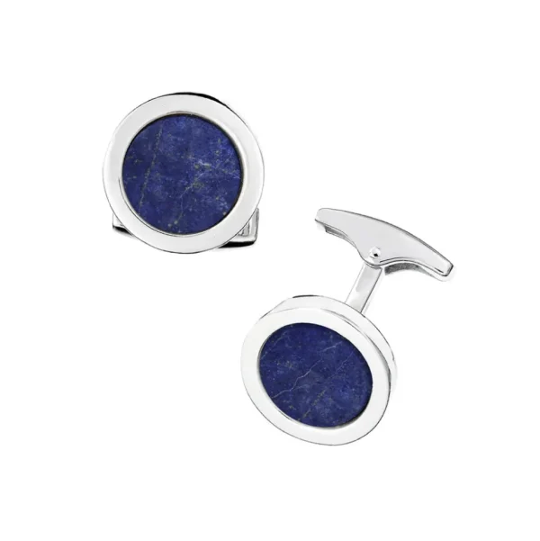 Round Lapis Sterling Rim Cufflinks