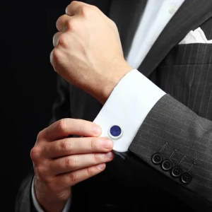 Round Lapis Sterling Rim Cufflinks