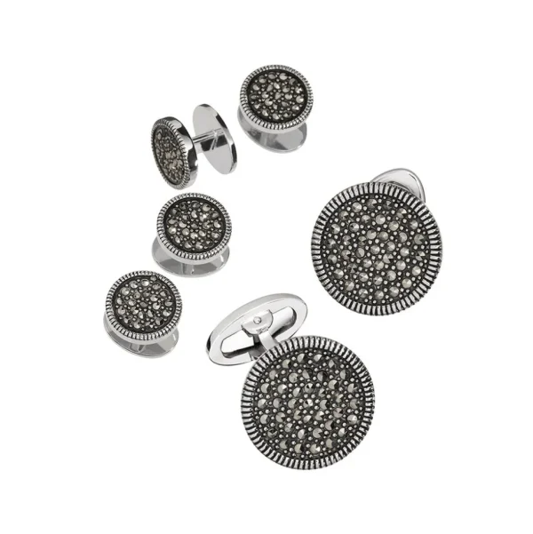 Round Marcasite Pave' Sterling Cufflinks & Studs