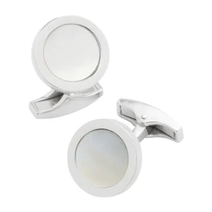 Round Mother of Pearl Inlay Sterling Cufflinks