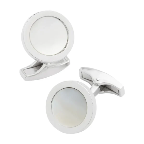 Round Mother of Pearl Inlay Sterling Cufflinks