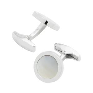 Round Mother of Pearl Inlay Sterling Cufflinks