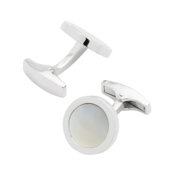 Round Mother of Pearl Inlay Sterling Cufflinks