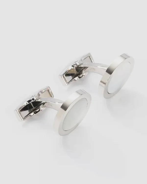 Round Mother of Pearl Inlay Sterling Cufflinks