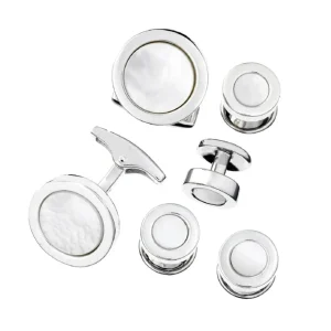 Round Mother of Pearl Sterling Cufflinks & Studs