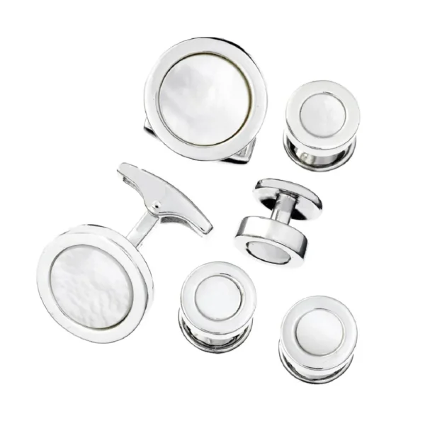 Round Mother of Pearl Sterling Cufflinks & Studs