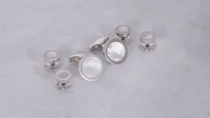 Round Mother of Pearl Sterling Cufflinks & Studs