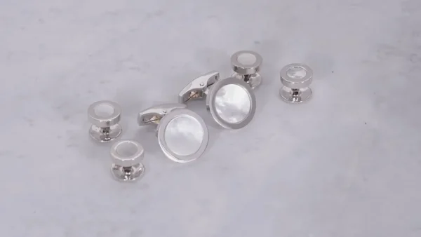 Round Mother of Pearl Sterling Cufflinks & Studs