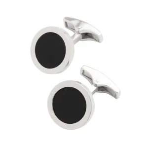 Round Onyx Sterling Rim Cufflinks