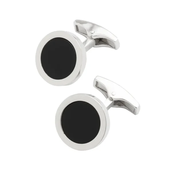 Round Onyx Sterling Rim Cufflinks