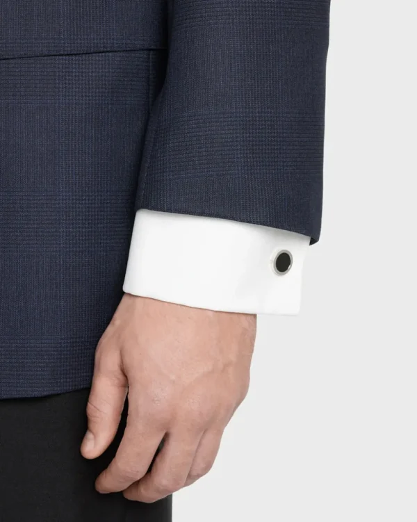 Round Onyx Sterling Rim Cufflinks