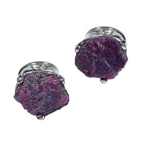 Ruby Raw Gemstone Sterling Cufflinks