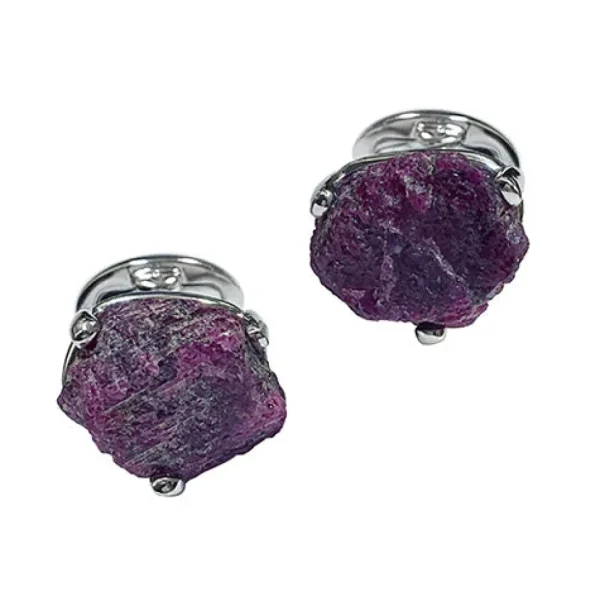 Ruby Raw Gemstone Sterling Cufflinks