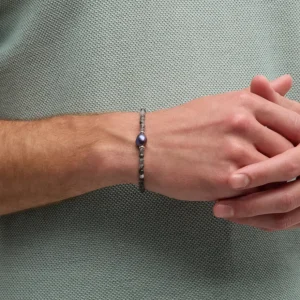 Rutliated Quartz Beaded Bracelet with Grey Pearl