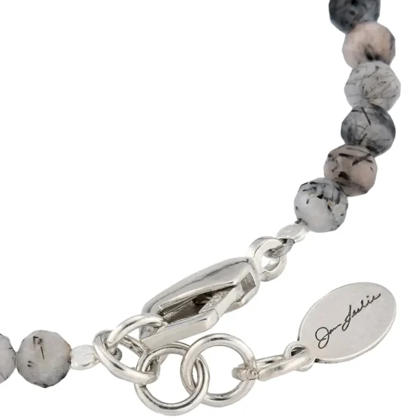 Rutliated Quartz Beaded Bracelet with Grey Pearl