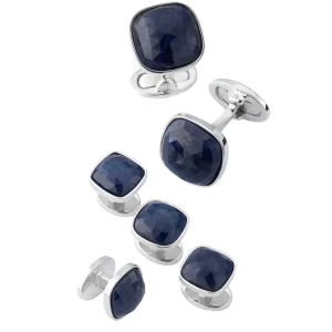 Sapphire Square Sterling Cufflink Stud Set