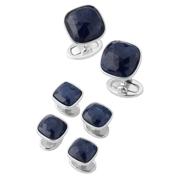 Sapphire Square Sterling Cufflink Stud Set