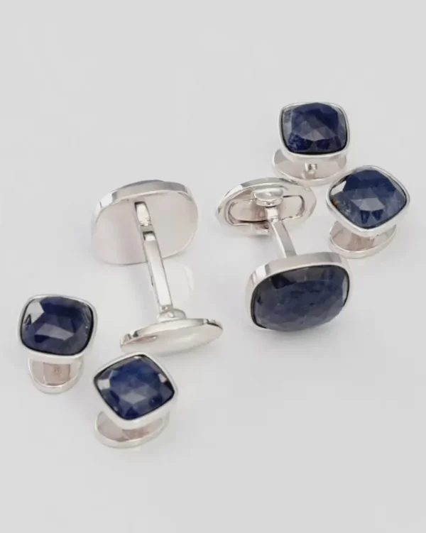 Sapphire Square Sterling Cufflink Stud Set