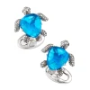 Sea Turtle with Hand Carved Quartz Sterling Cufflinks