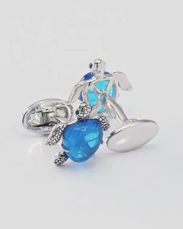 Sea Turtle with Hand Carved Quartz Sterling Cufflinks