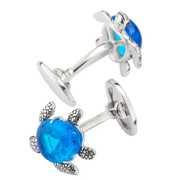 Sea Turtle with Hand Carved Quartz Sterling Cufflinks