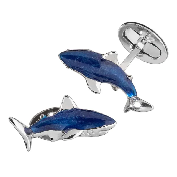 Shark Hand-painted Enamel Sterling Cufflinks