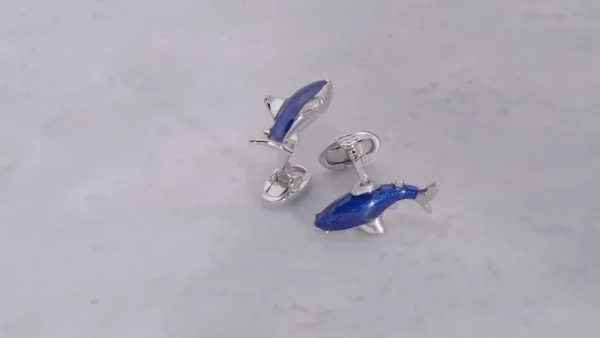 Shark Hand-painted Enamel Sterling Cufflinks