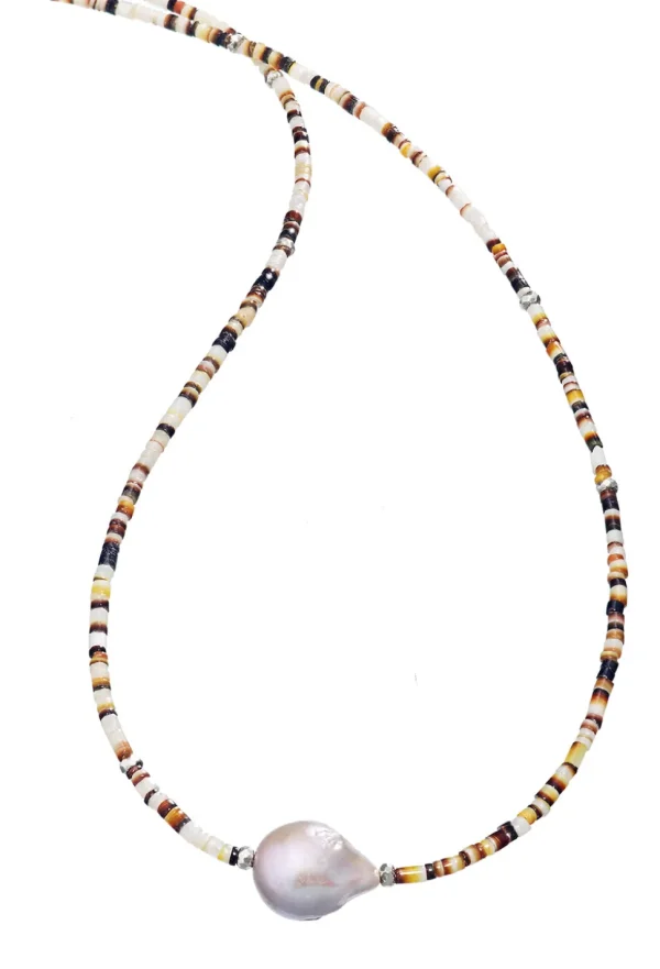 Shell Beaded Necklace with Freshwater Pearl