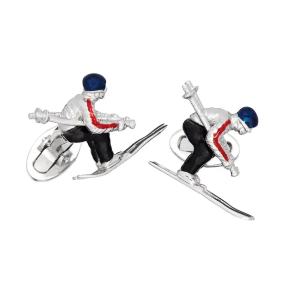 Skier Moving Sterling Cufflinks