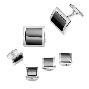 Square Domed Hematite Sterling Cufflinks & Studs