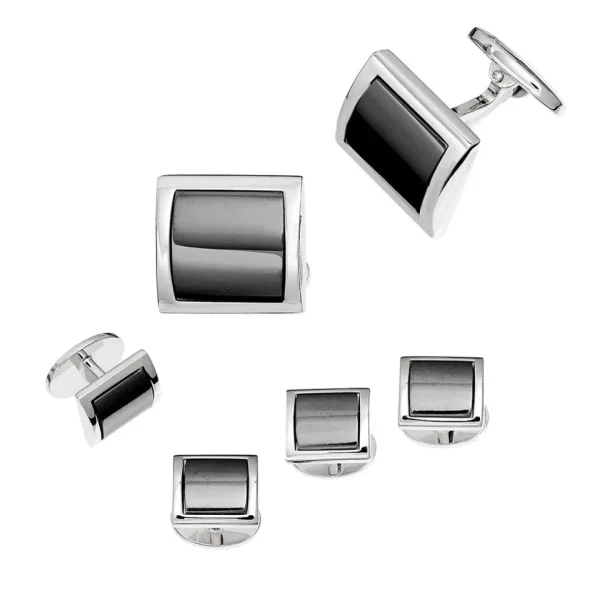 Square Domed Hematite Sterling Cufflinks & Studs